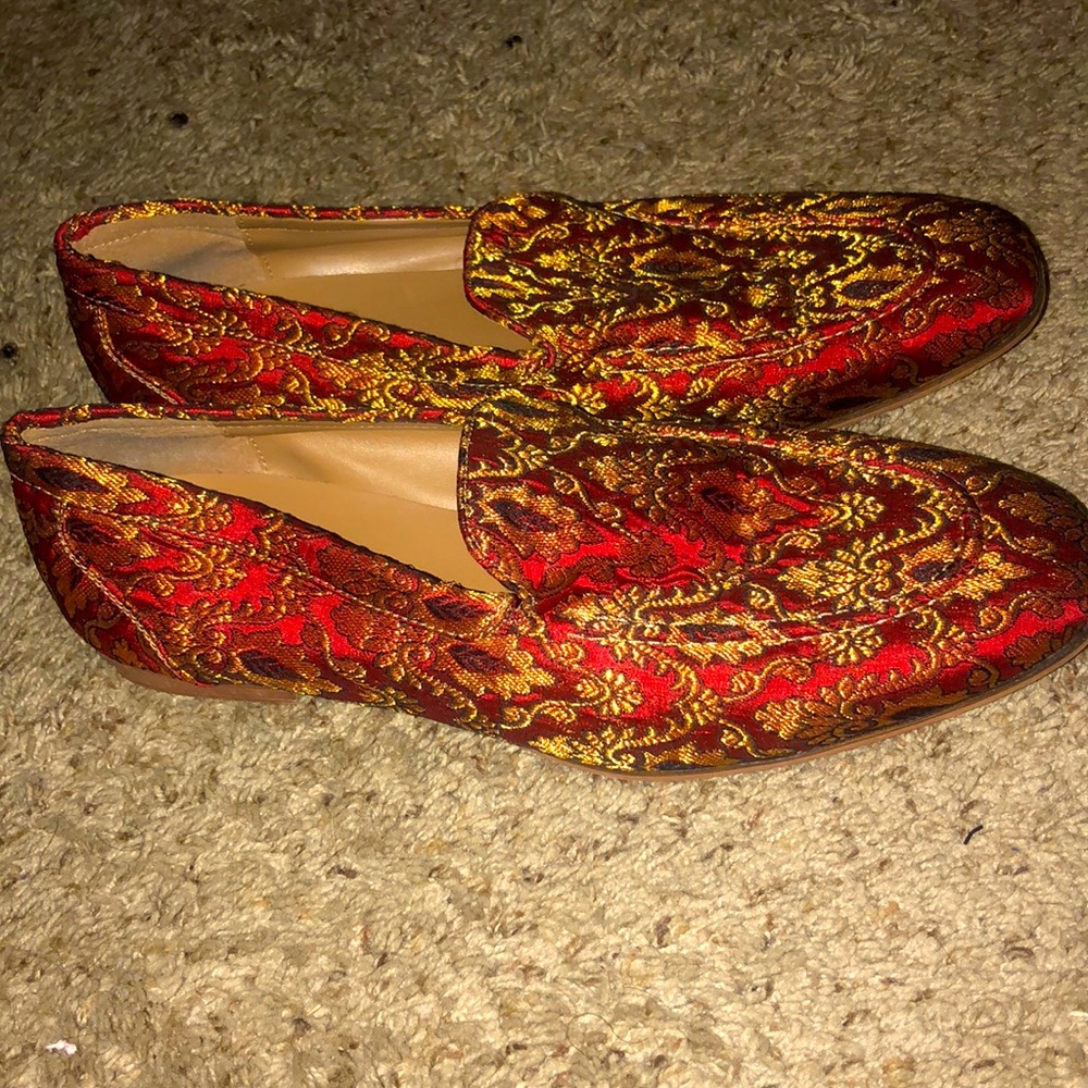 Red with gold design loafers